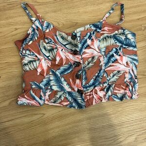 Loft Women's Tropical Print Button-Front Crop Top - Rust